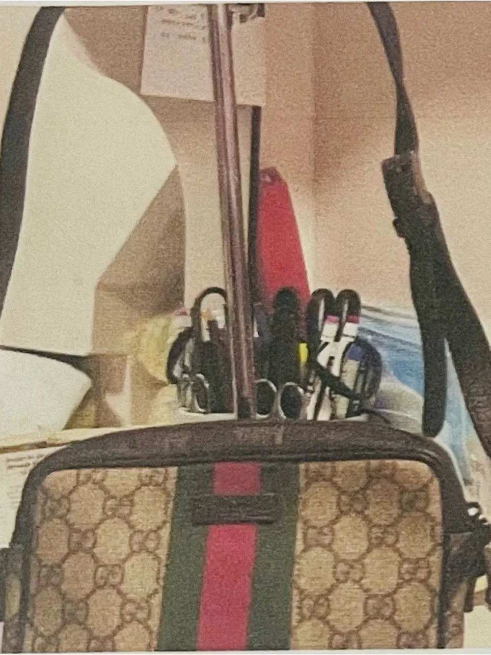 Gucci Brown GG Canvas Crossbody with Green-Red Web Stripe